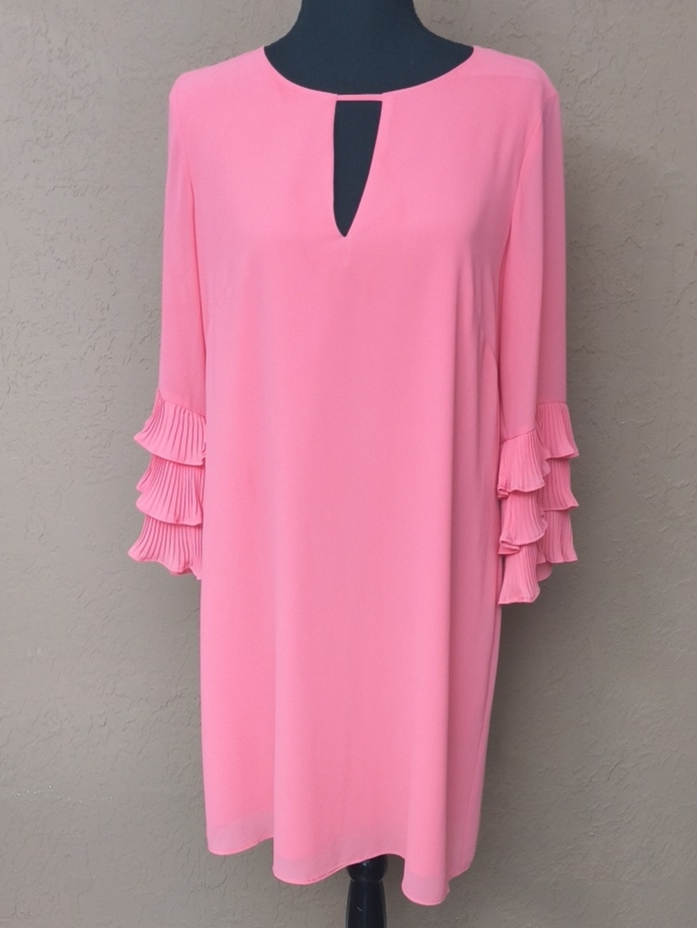 Vince Camuto Women's Coral Chiffon Ruffle Sleeves Midi Dress Size 10